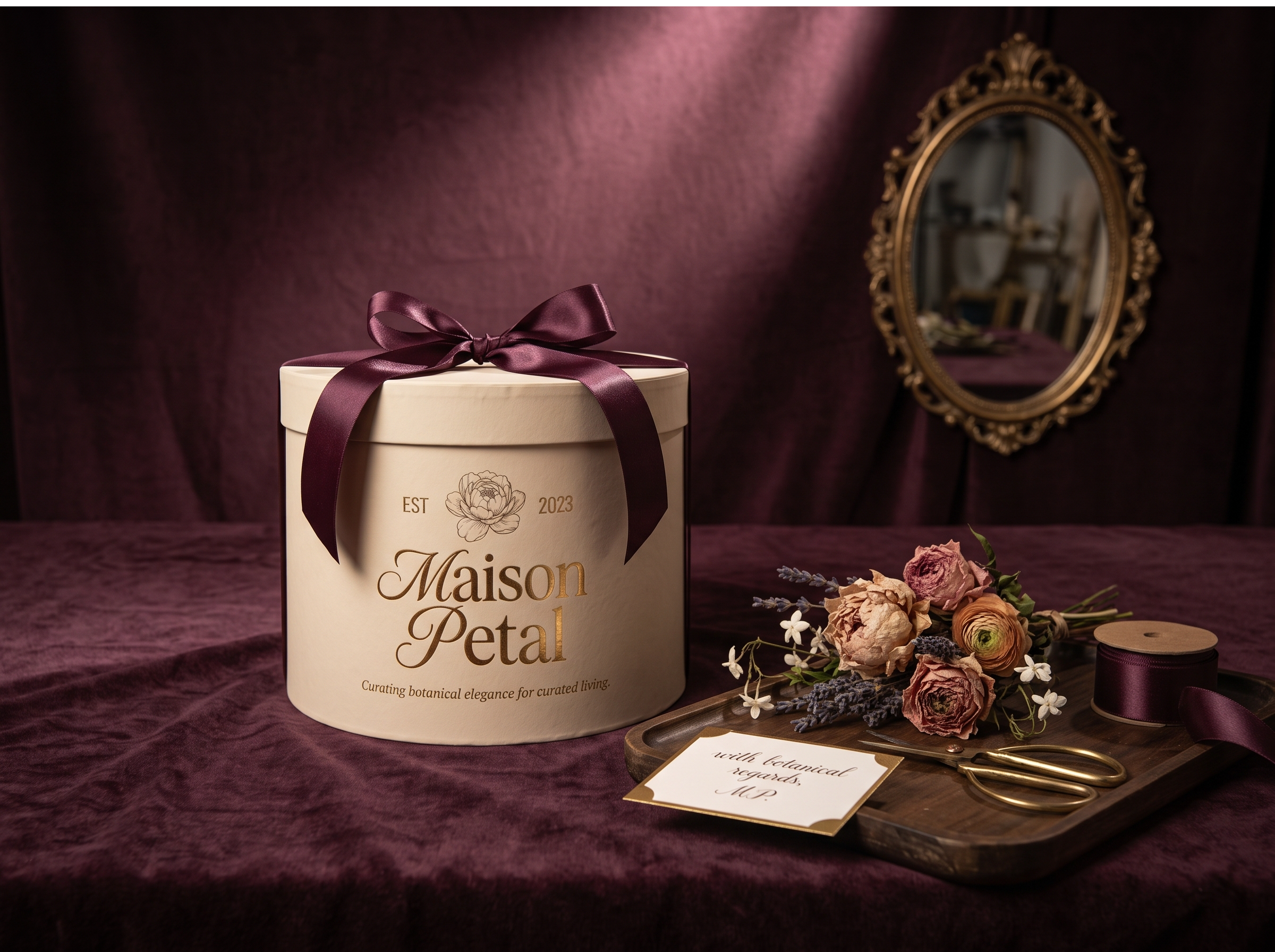 Maison Petal Walled Garden patisserie packaging with botanical detail
