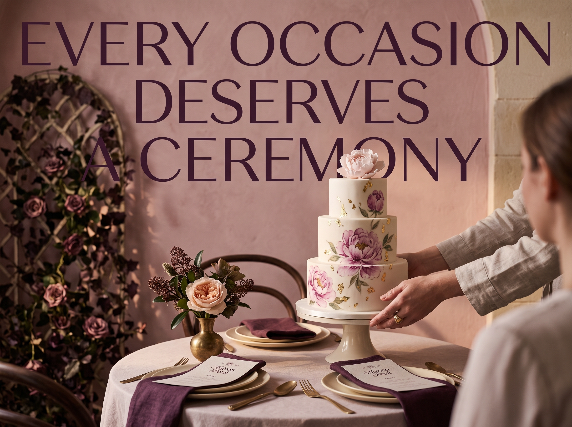 Maison Petal private salon celebration with cake at the centre