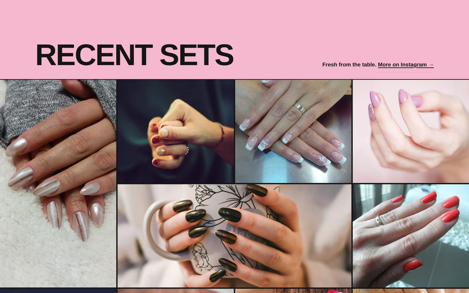 MELT Nail Studio Recent Sets gallery showing a colorful grid of nail work