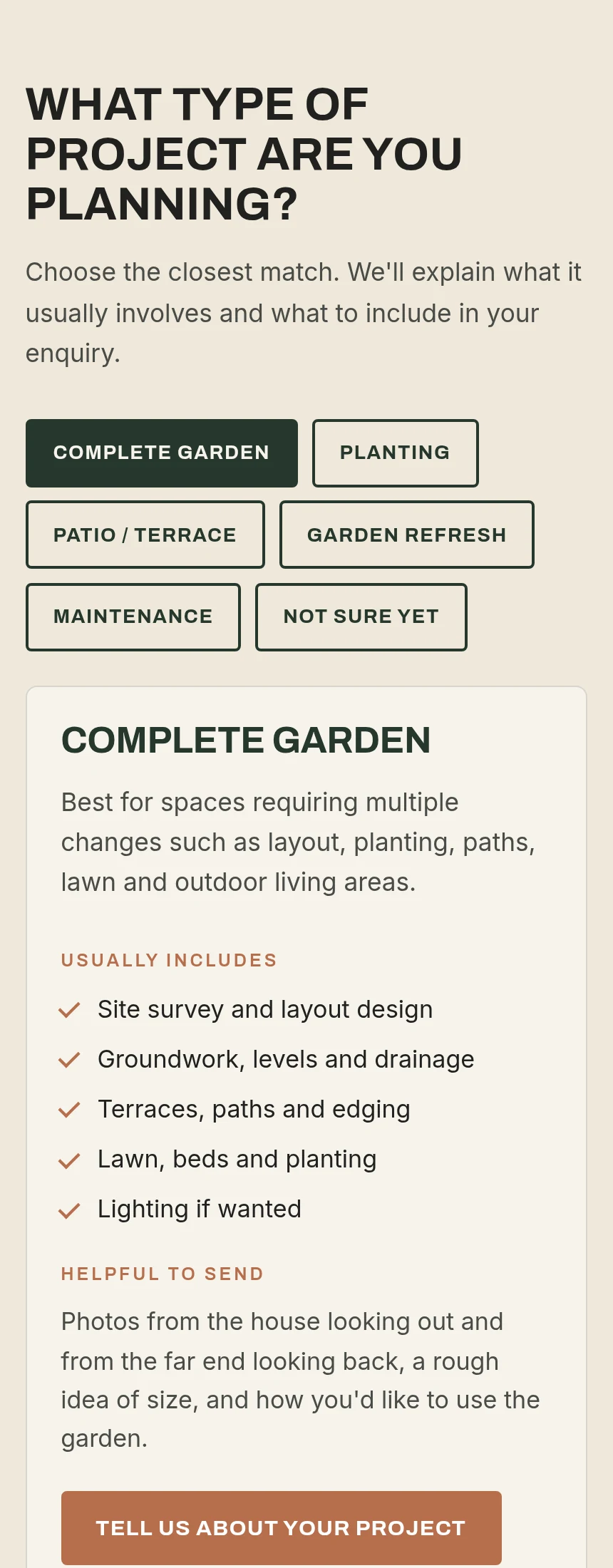NORTHLINE project-fit selector on mobile