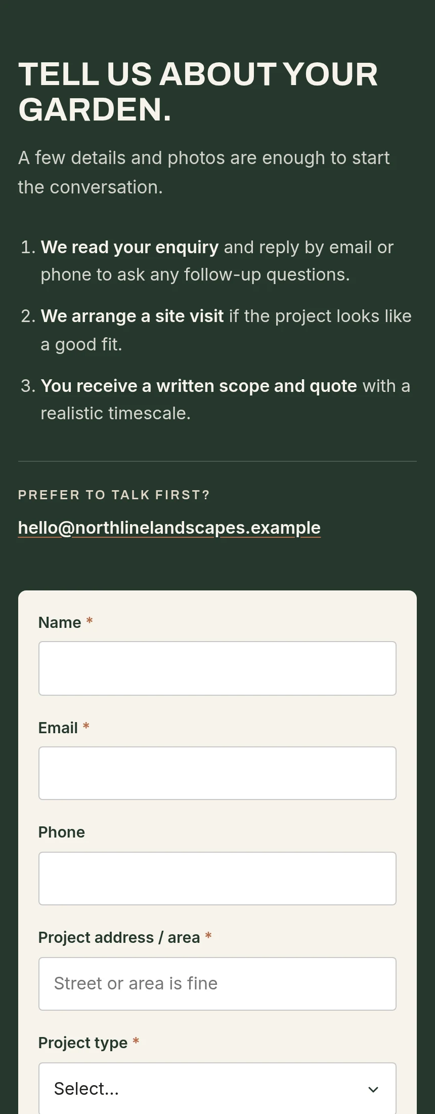 NORTHLINE quote enquiry experience on mobile